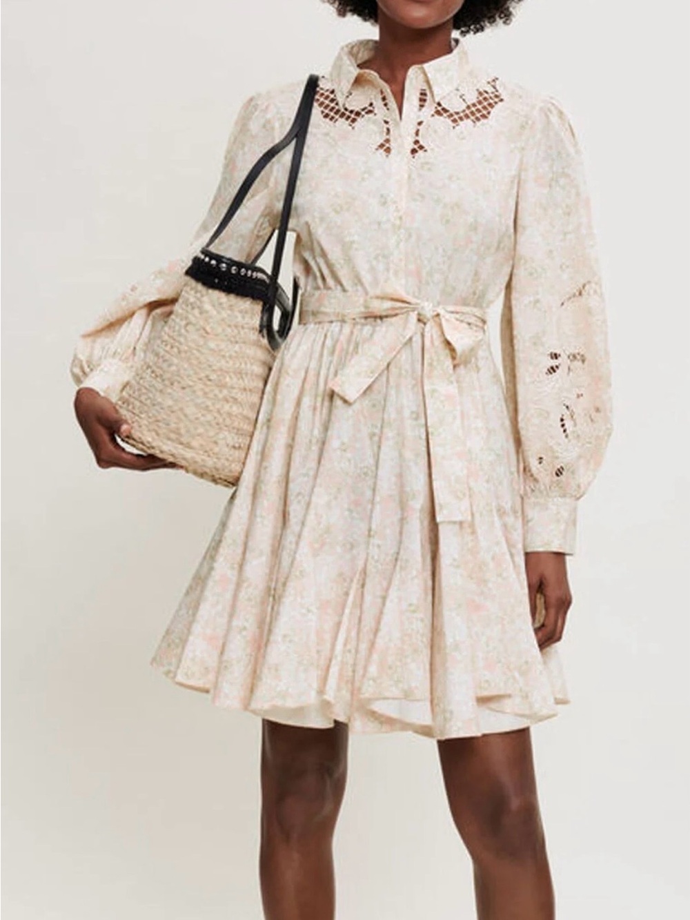 Maje Floral Blouse in Cream and Light Pink
